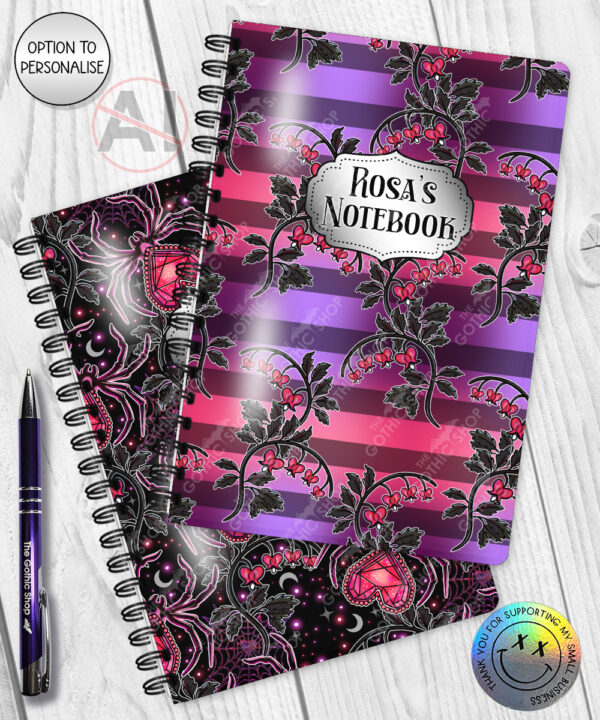 gothic spiders and bleeding hearts personalised notebook journal
