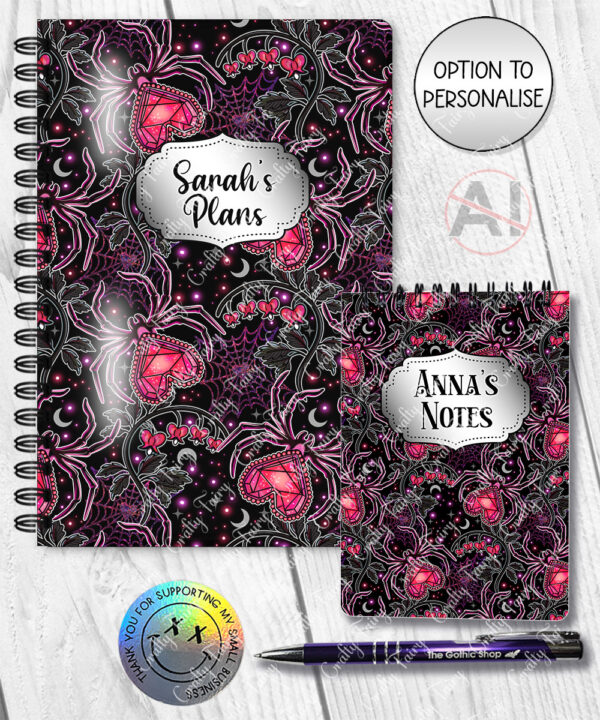 gothic spiders and bleeding hearts personalised notebook journal