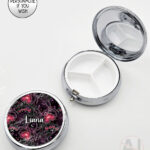 gothic spiders and bleeding hearts personalised round pill box