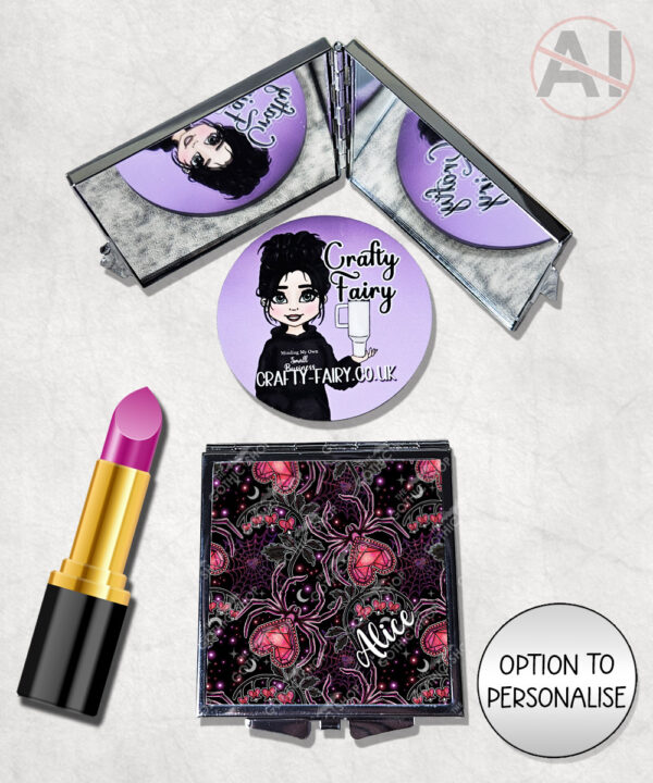 gothic spiders and bleeding hearts personalised compact mirror