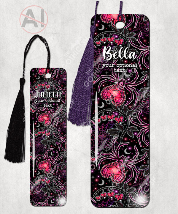gothic spiders and bleeding hearts personalised bookmark