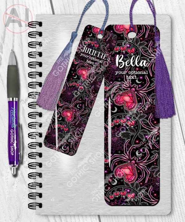 gothic spiders and bleeding hearts personalised bookmark