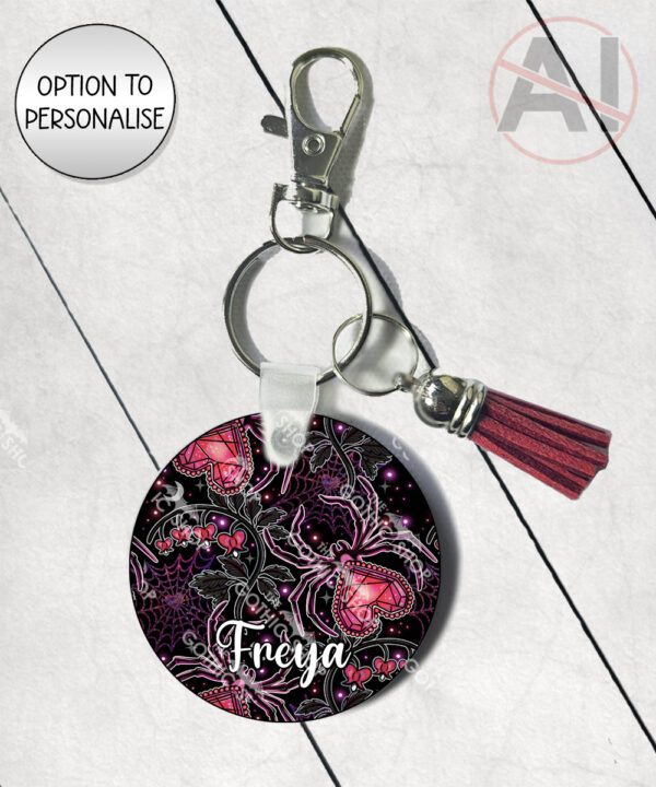 gothic spiders and bleeding hearts personalised keyring