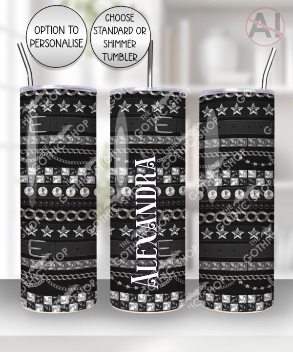 emo gothic punk studded straps print personalised straight tumbler