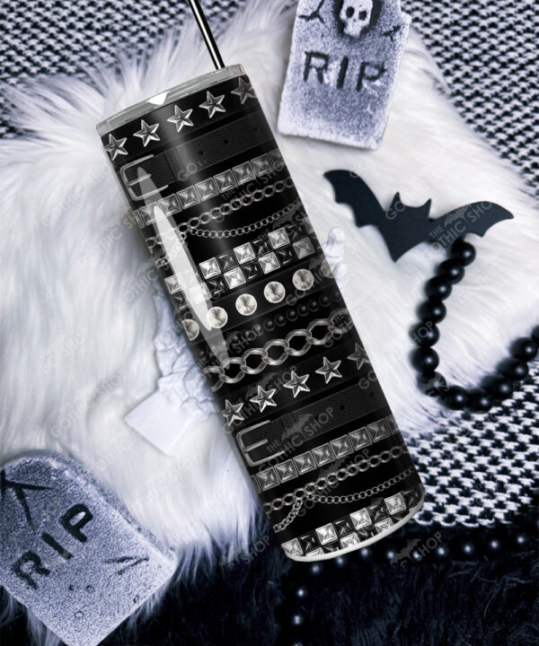 emo gothic punk studded straps print personalised straight tumbler