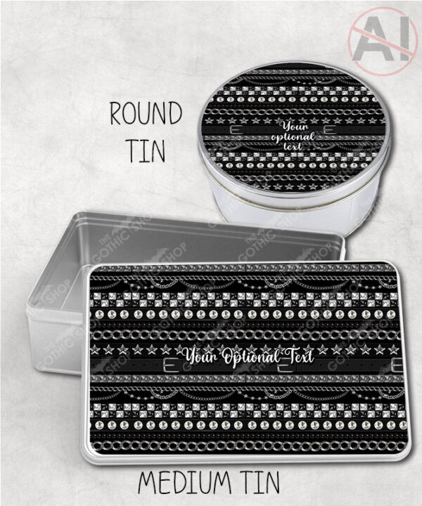 emo gothic punk studded straps print personalised storage tin