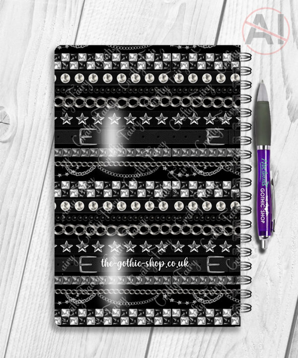 emo gothic punk studded straps print personalised notebook journal