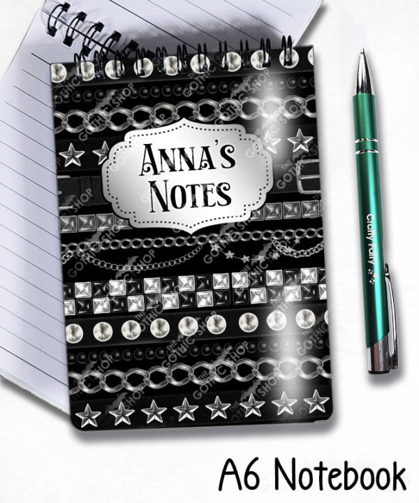 emo gothic punk studded straps print personalised notebook journal