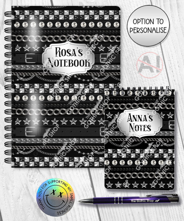 emo gothic punk studded straps print personalised notebook journal