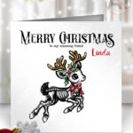 skeleton reindeer gothic christmas card option to personalise