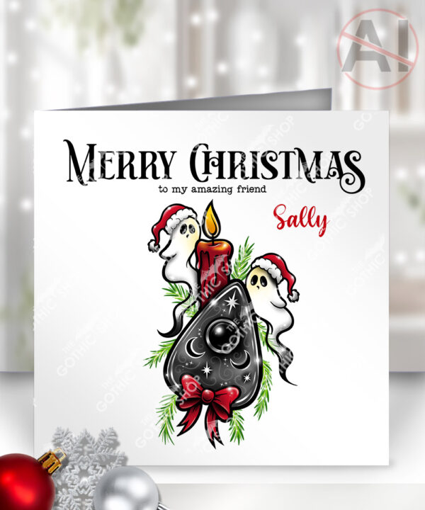 spooky ghosts & ouija planchette gothic christmas card option to personalise