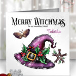 witchy hat & pentagram gothic christmas card option to personalise