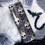 gothic skulls, butterflies and purple rose personalised straight tumbler