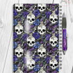 gothic skulls, butterflies and purple rose personalised notebook journal