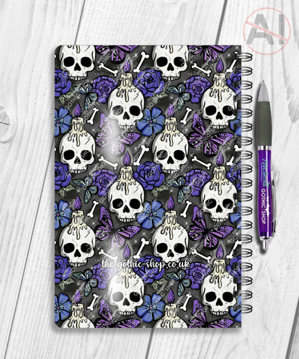 gothic skulls, butterflies and purple rose personalised notebook journal