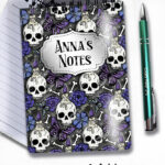 gothic skulls, butterflies and purple rose personalised notebook journal