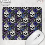 gothic skulls, butterflies and purple rose personalised mouse mat